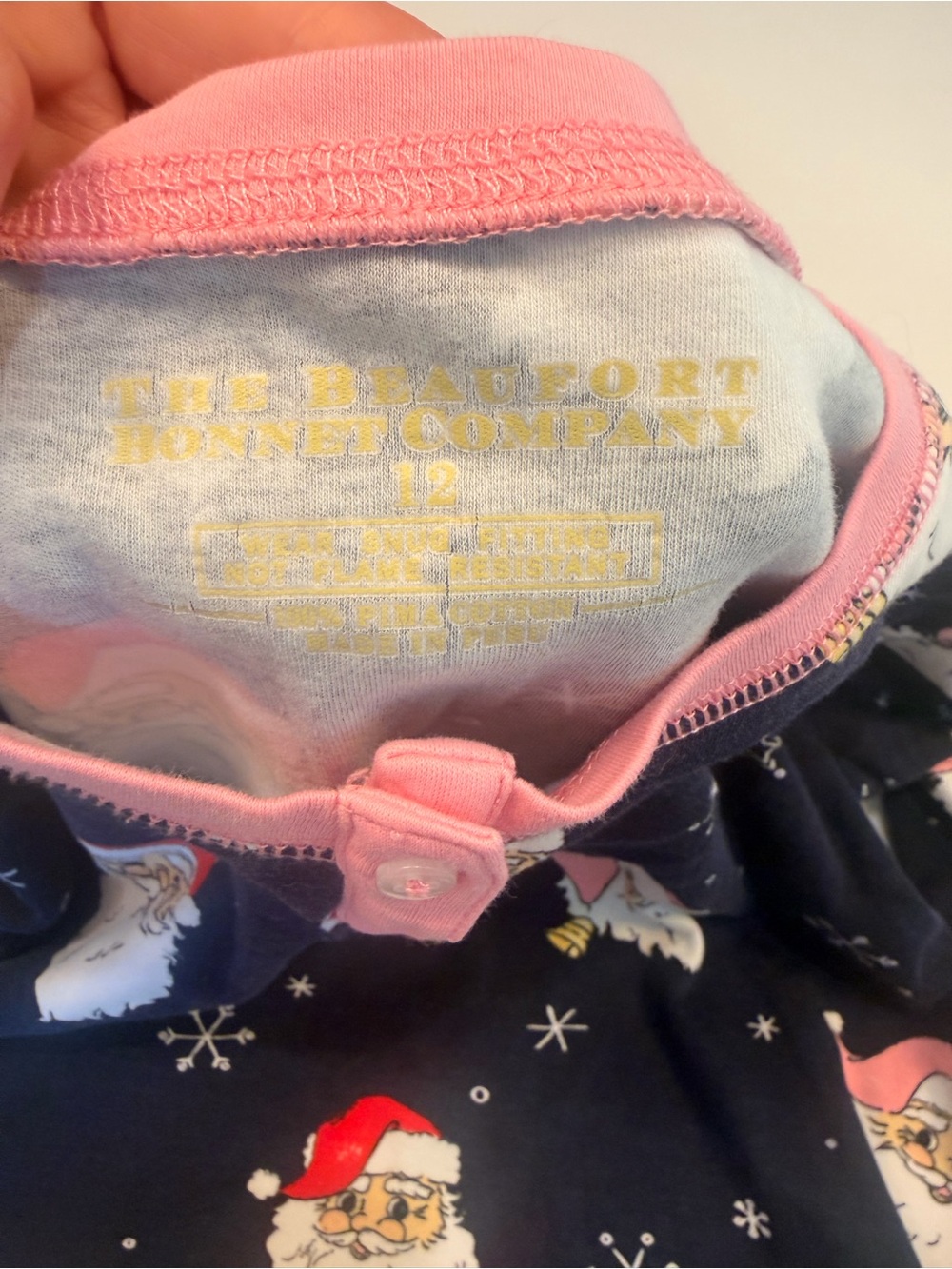The Beaufort Bonnet Company Navy Santa Print Pajama Set with Pink Trim EUC! - Picture 3 of 6
